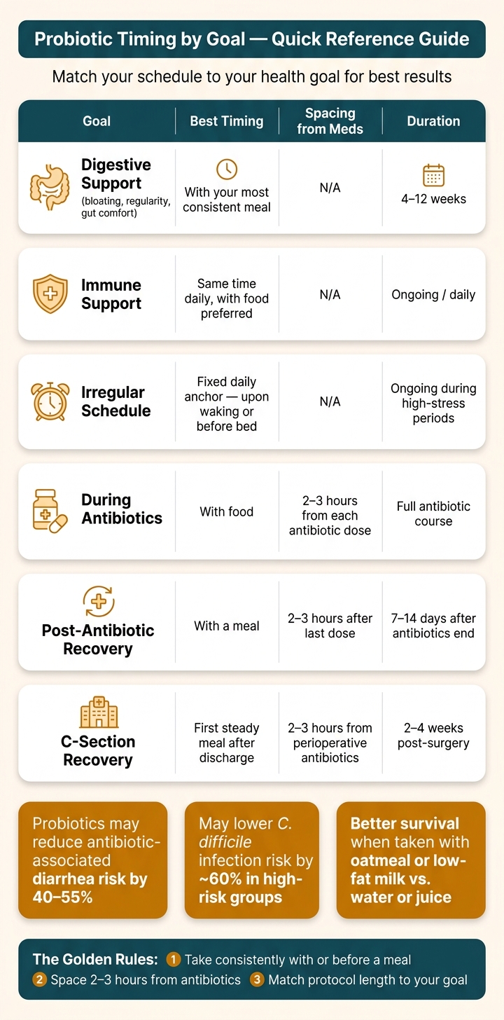 Probiotic Timing by Goal: Quick Reference Guide