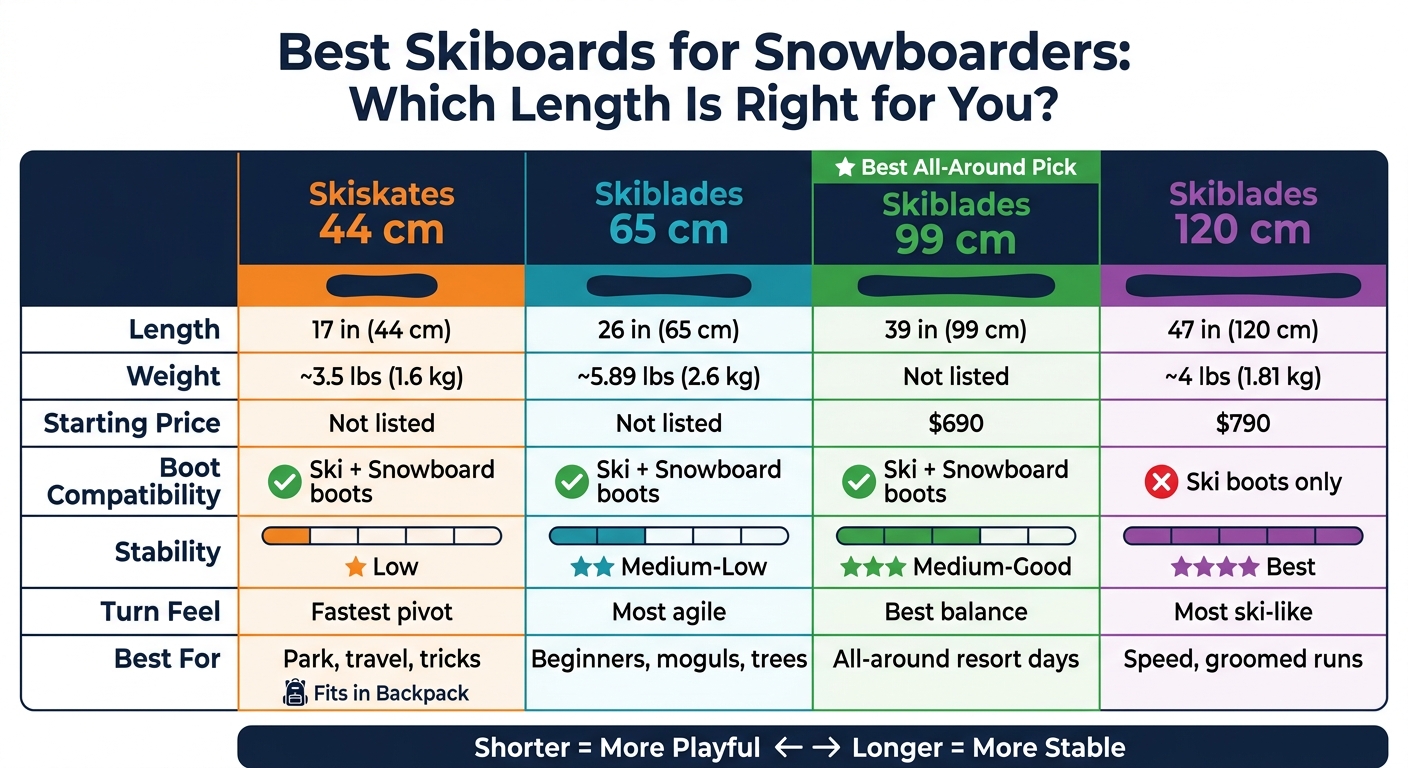 Skiboards for Snowboarders: 44cm vs 65cm vs 99cm vs 120cm Compared