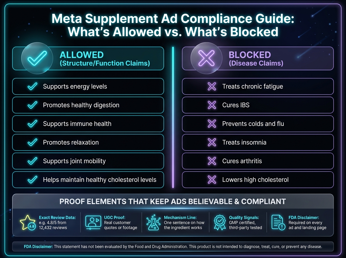 Meta Supplement Ad Compliance: Allowed vs. Blocked Claims & Proof Elements