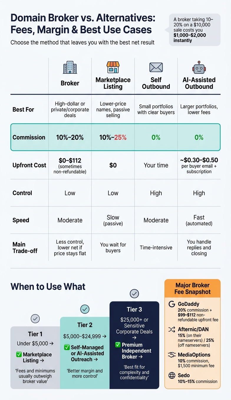 Domain Broker vs. Alternatives: Fees, Margin & Best Use Cases