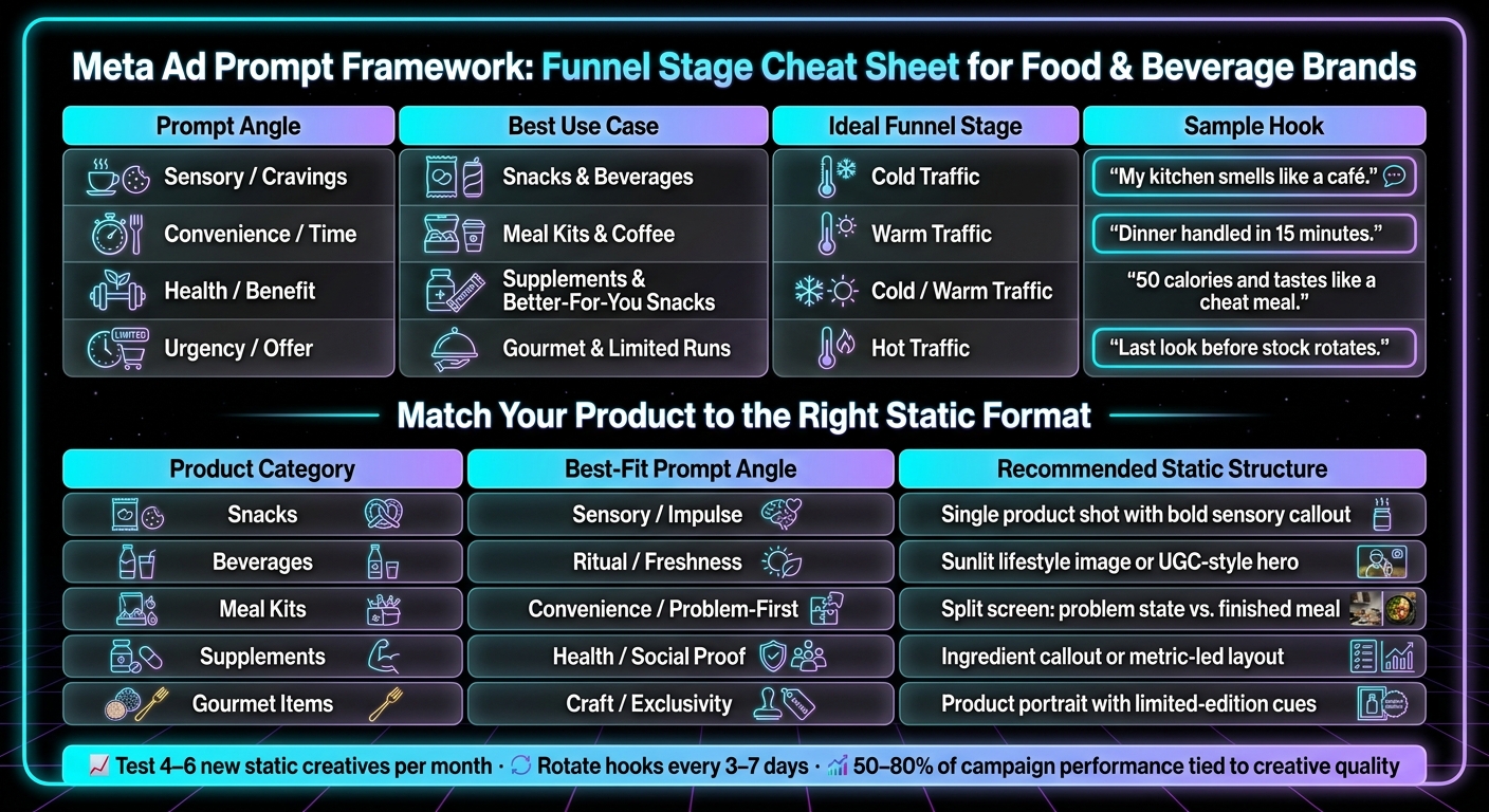 Meta Ad Prompt Framework: Funnel Stage Cheat Sheet for Food & Beverage Brands