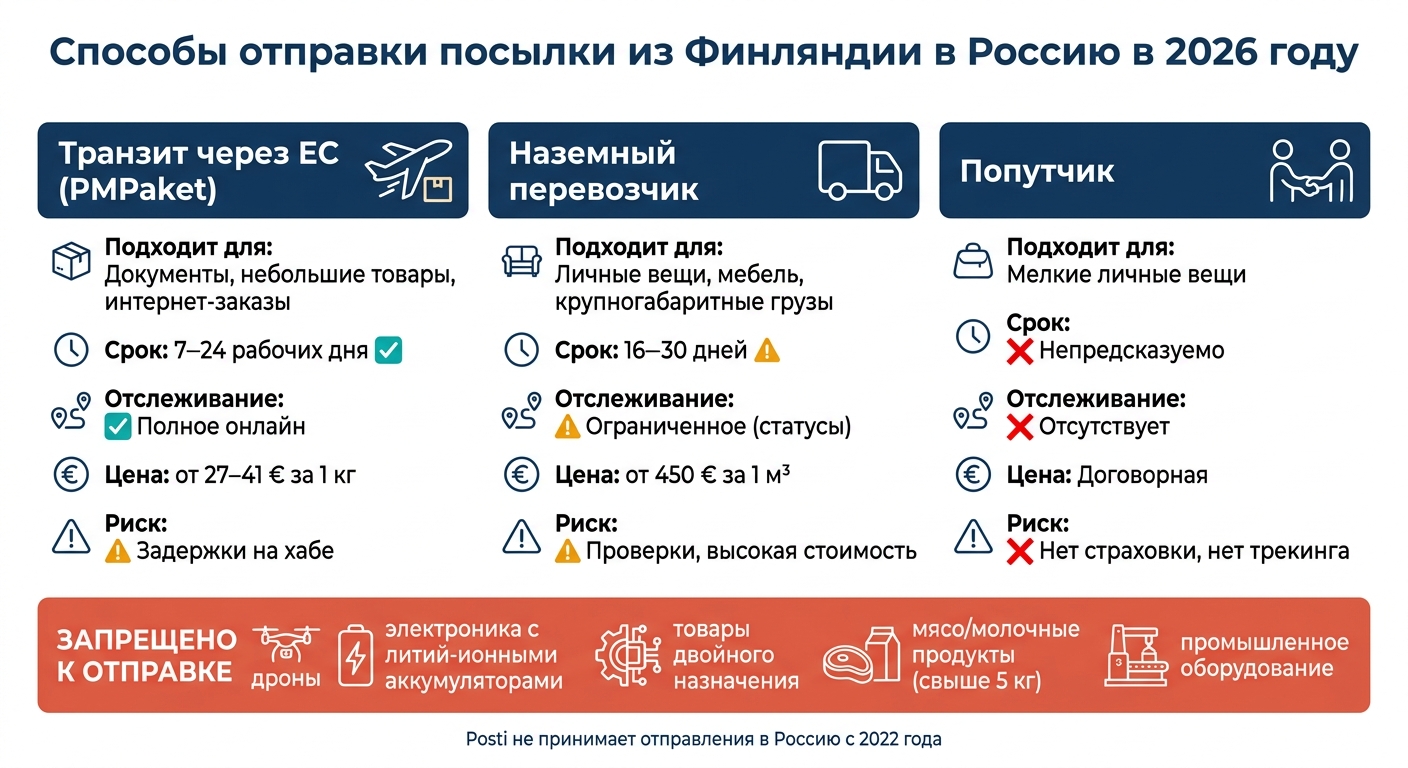 Способы отправки посылки из Финляндии в Россию в 2026 году