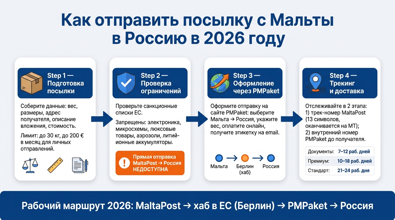 Как отправить посылку с Мальты в Россию в 2026 году: пошаговая схема