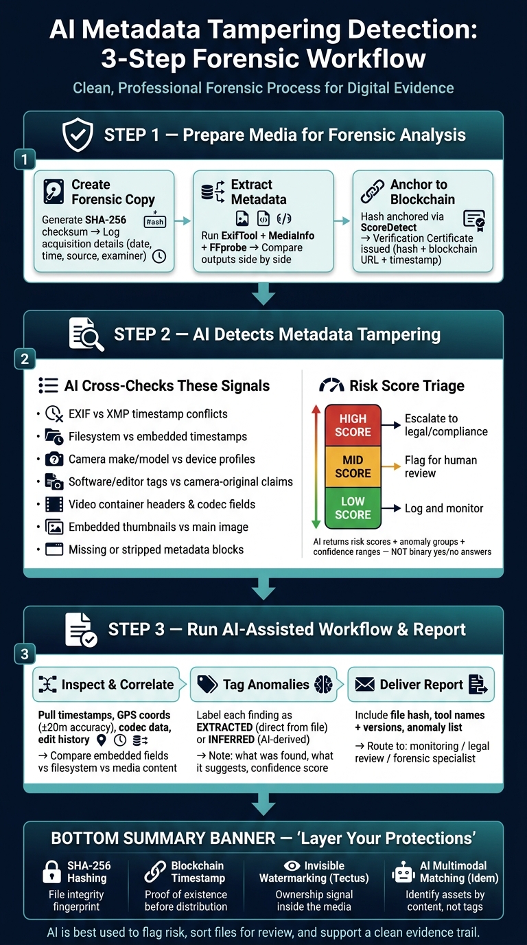 AI Metadata Tampering Detection: 3-Step Forensic Workflow