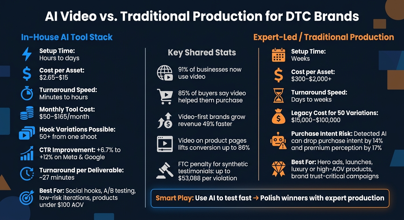 AI Video vs. Traditional Video Production for DTC Brands: Cost, Speed & Performance