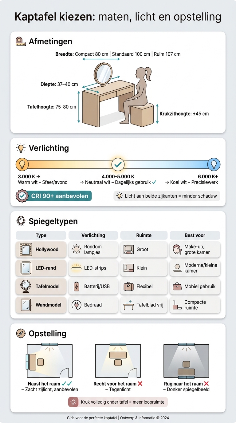 Kaptafel kiezen: maten, licht en opstelling in één overzicht