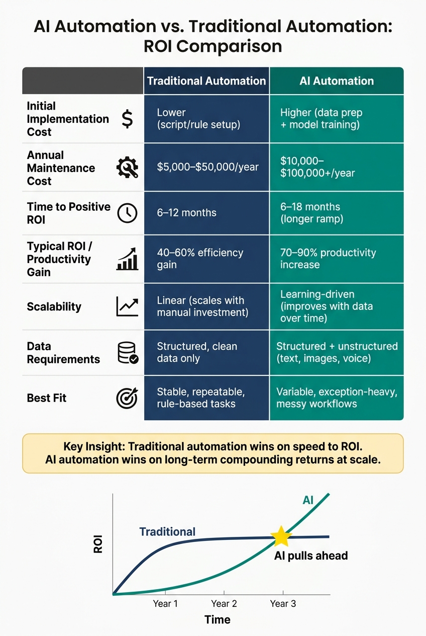 AI Automation vs. Traditional Automation: ROI Comparison