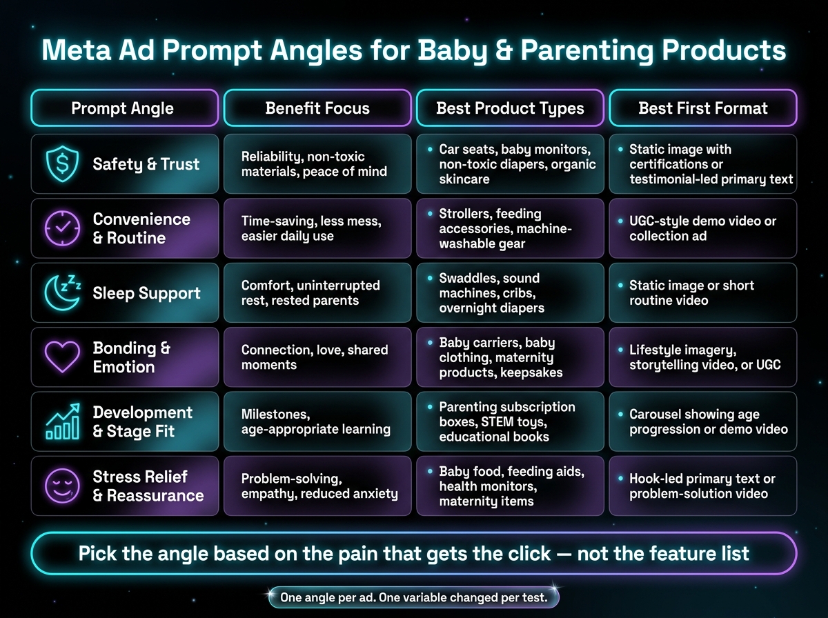 Meta Ad Prompt Angles for Baby & Parenting Products: Quick Reference Guide