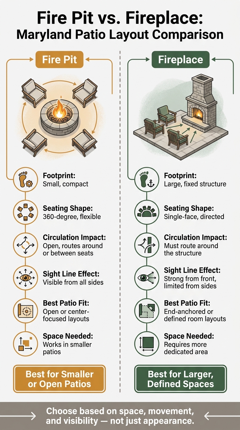 Fire Pit vs. Fireplace: Maryland Patio Layout Comparison