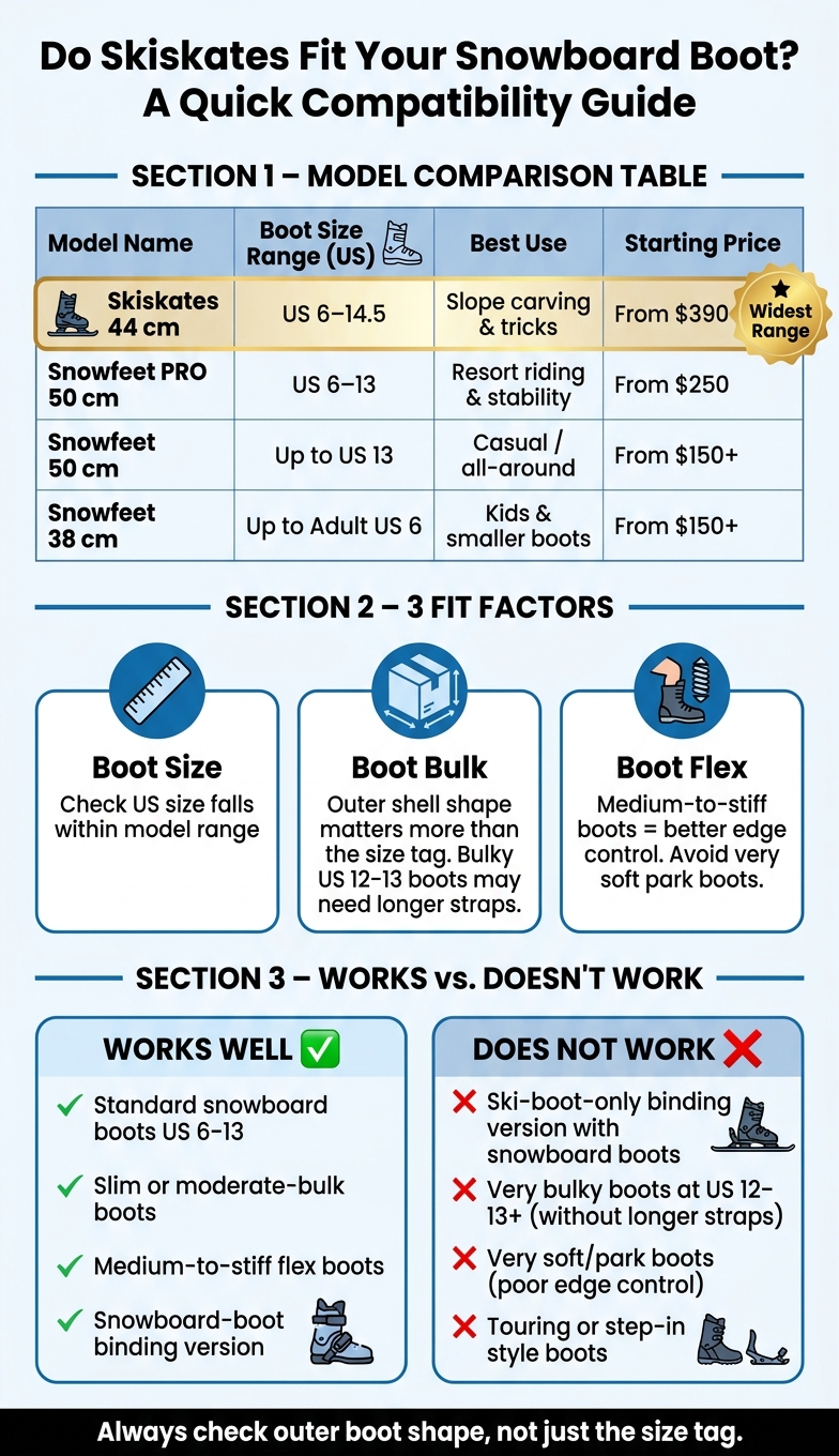 Skiskates vs Snowfeet: Snowboard Boot Compatibility Chart