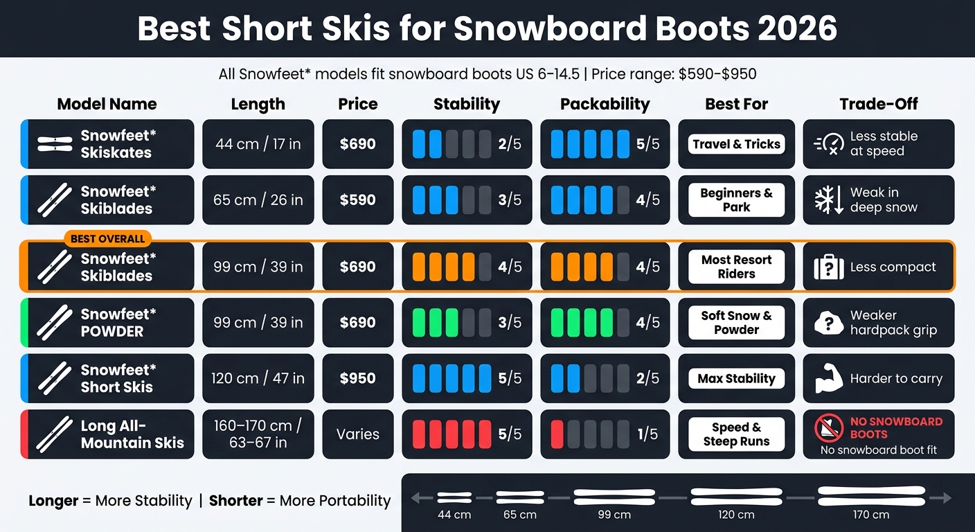 Best Short Skis for Snowboard Boots 2026: Side-by-Side Comparison