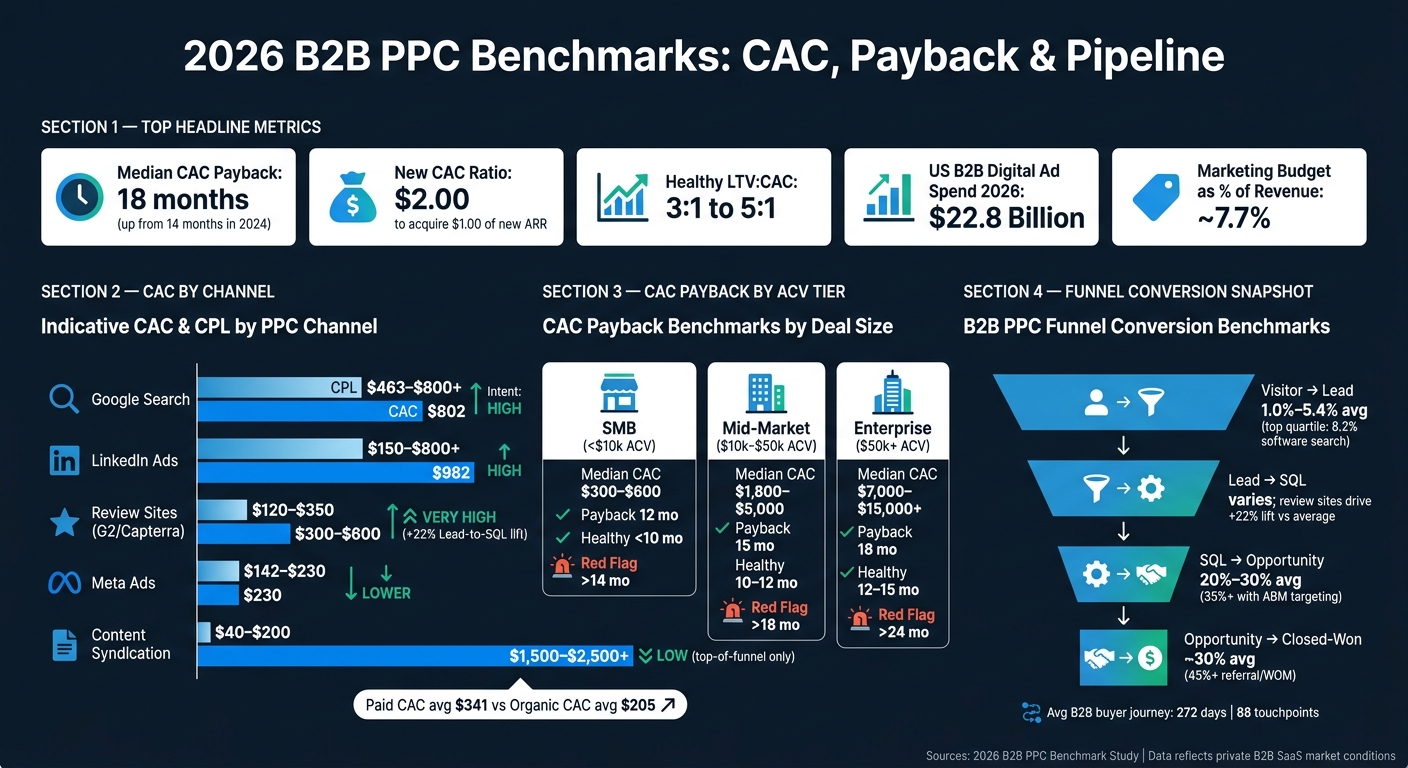 2026 B2B PPC Benchmarks: CAC, Payback & Pipeline by Channel