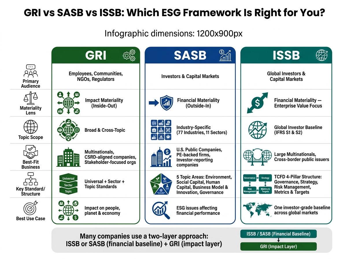GRI vs SASB vs ISSB: ESG Framework Comparison 2026