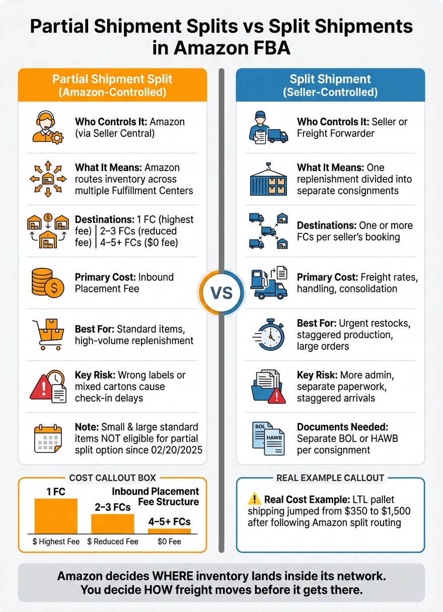Partial Shipment Splits vs Split Shipments: Amazon FBA Guide