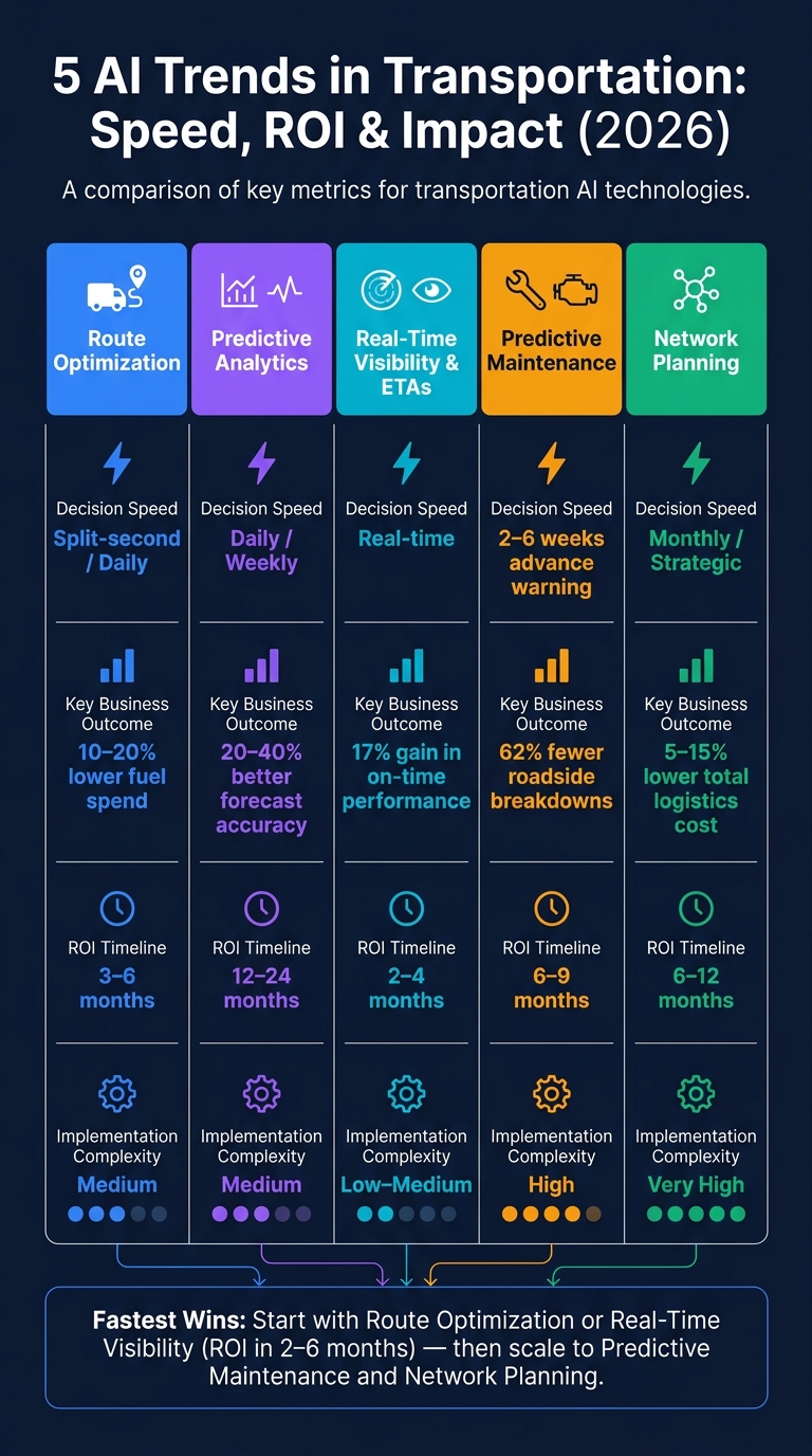 5 AI Trends in Transportation: Speed, ROI & Impact at a Glance (2026)