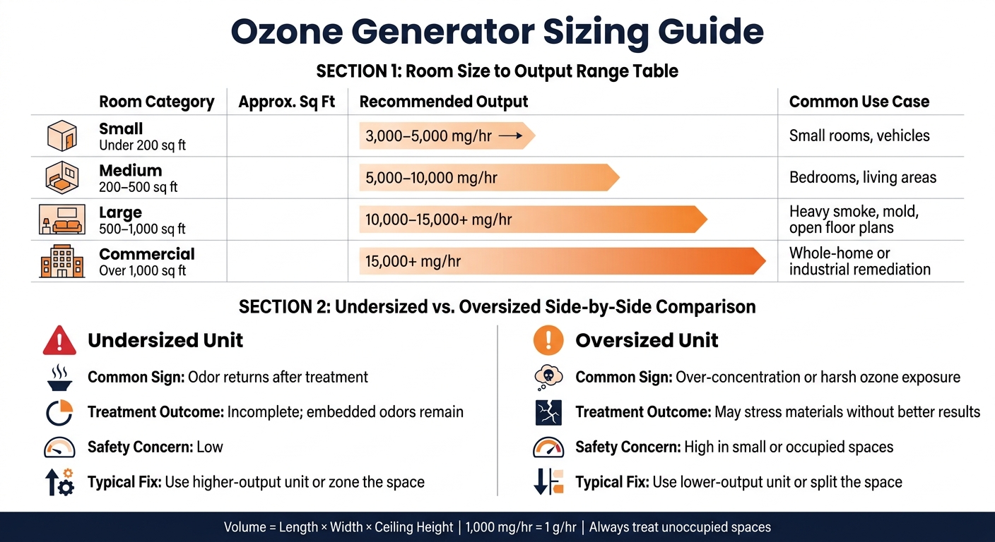 Ozone Generator Sizing Guide: Output Ranges by Room Size