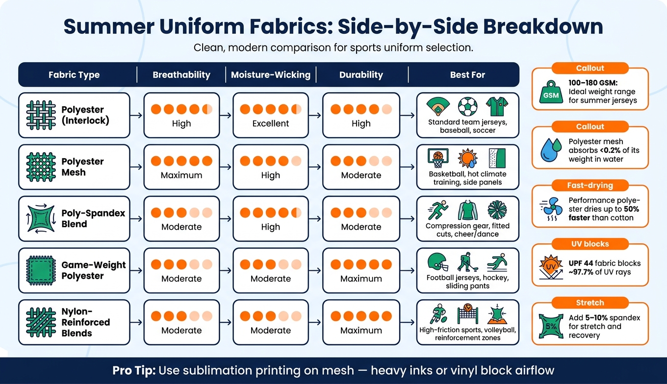 Summer Uniform Fabrics Compared: Breathability, Wicking & Durability