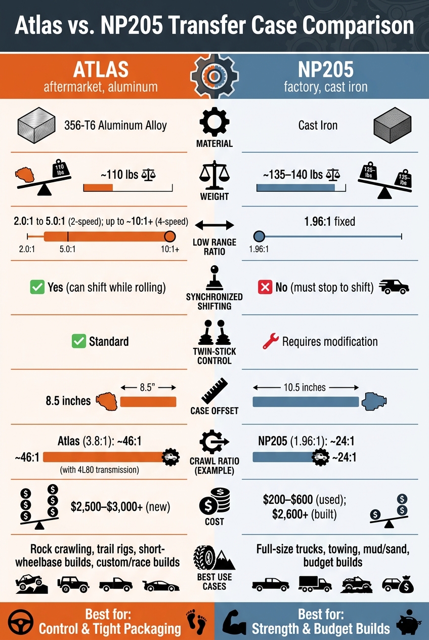 Atlas vs. NP205 Transfer Case: Side-by-Side Specs Comparison