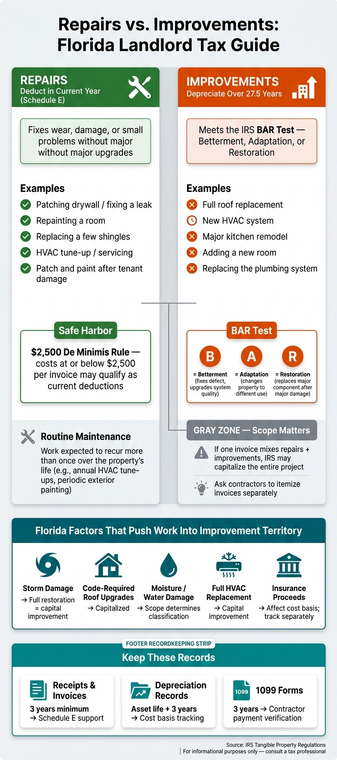 Repairs vs. Improvements: Florida Landlord Tax Guide