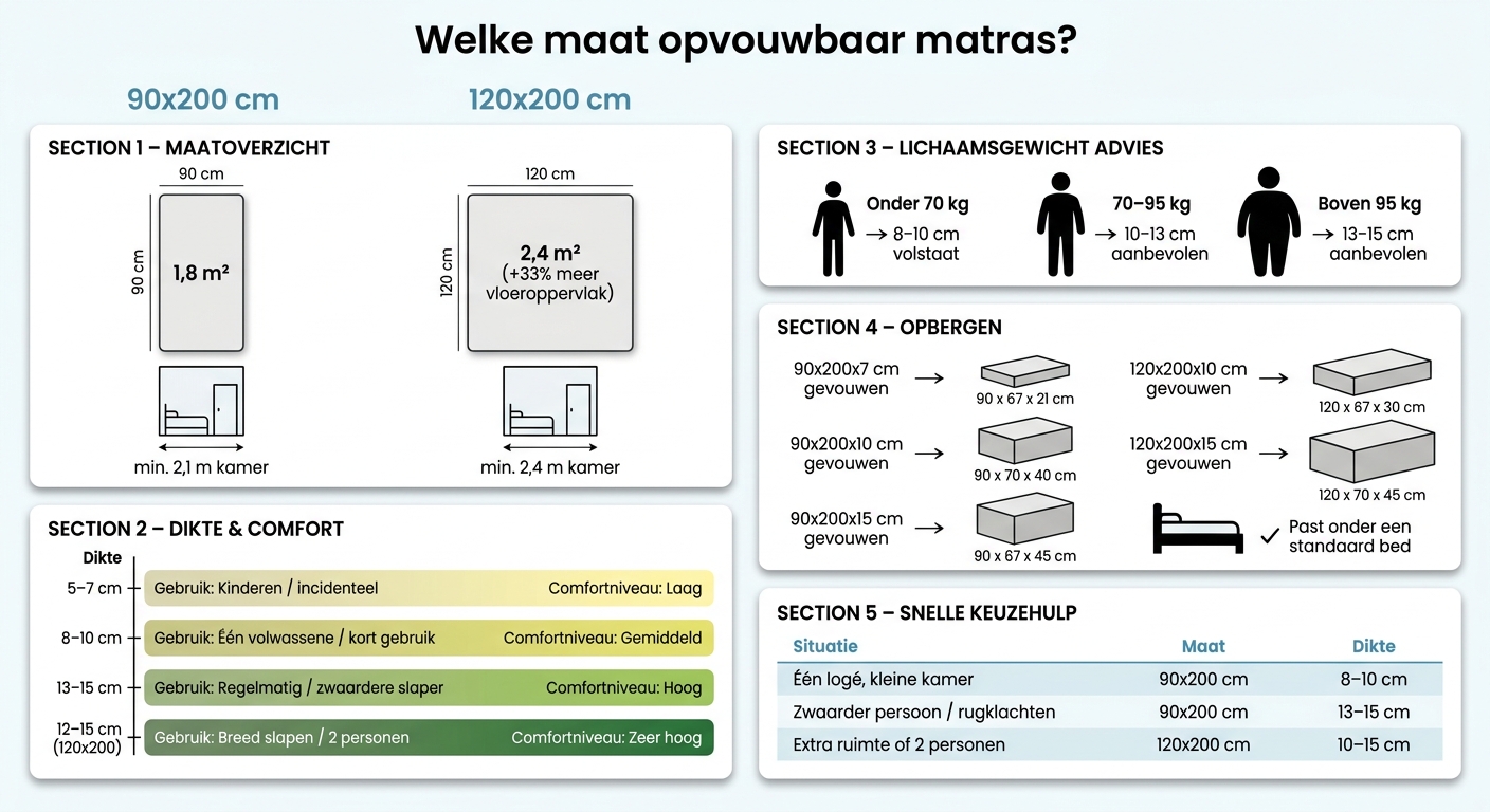 Opvouwbaar Matras Maat & Dikte Vergelijking