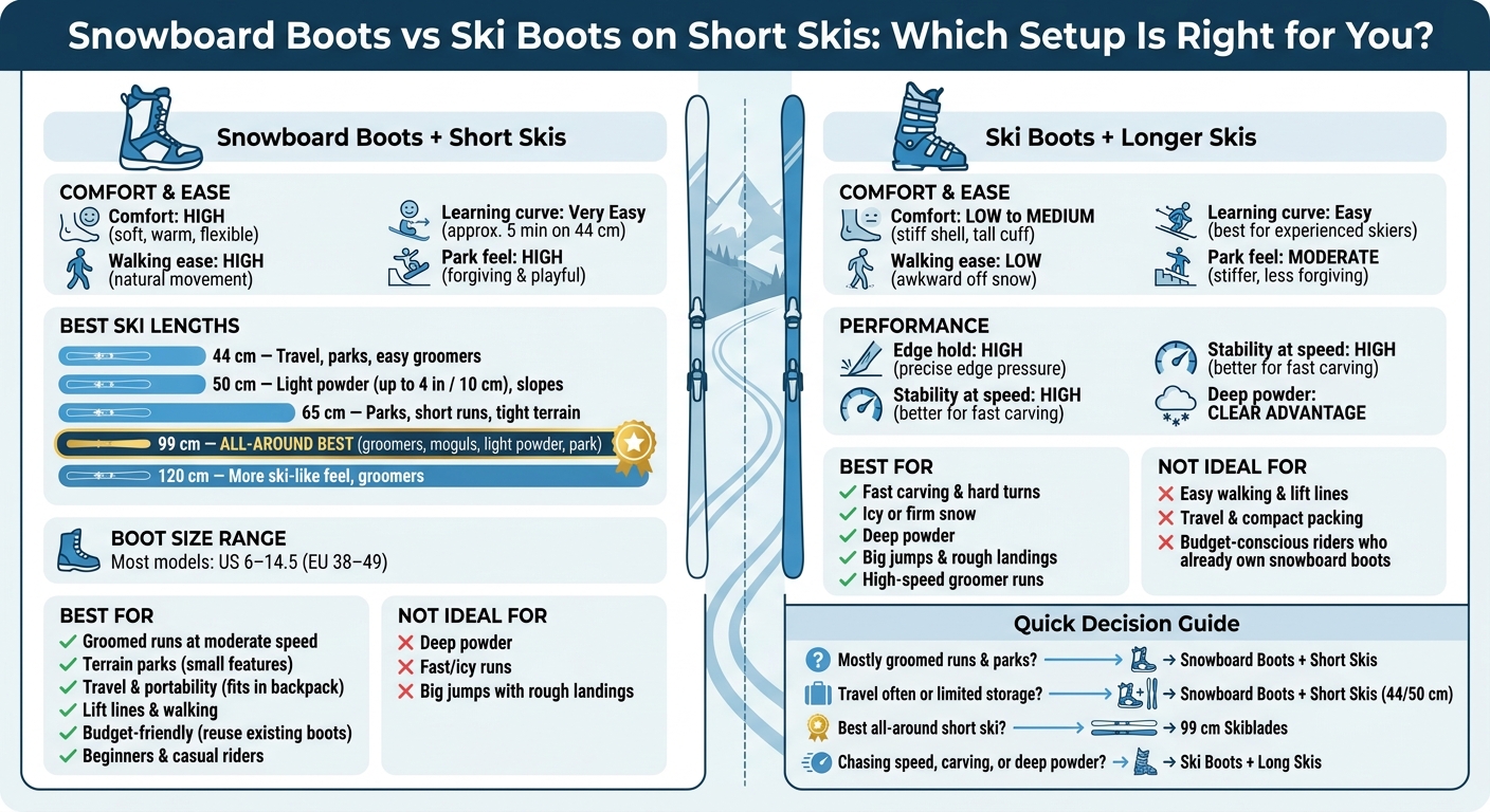 Snowboard Boots vs Ski Boots on Short Skis: Which Setup Is Right for You?
