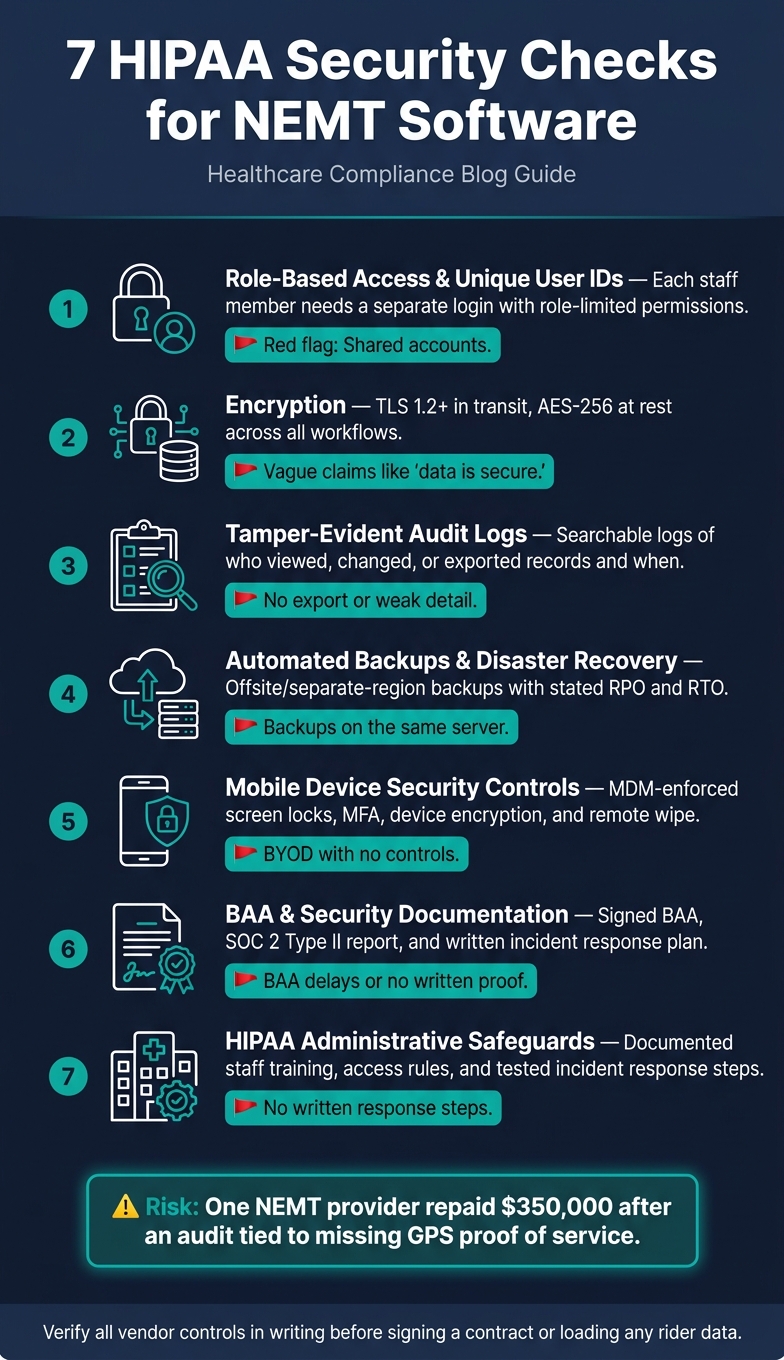 7 HIPAA Security Checks for NEMT Software