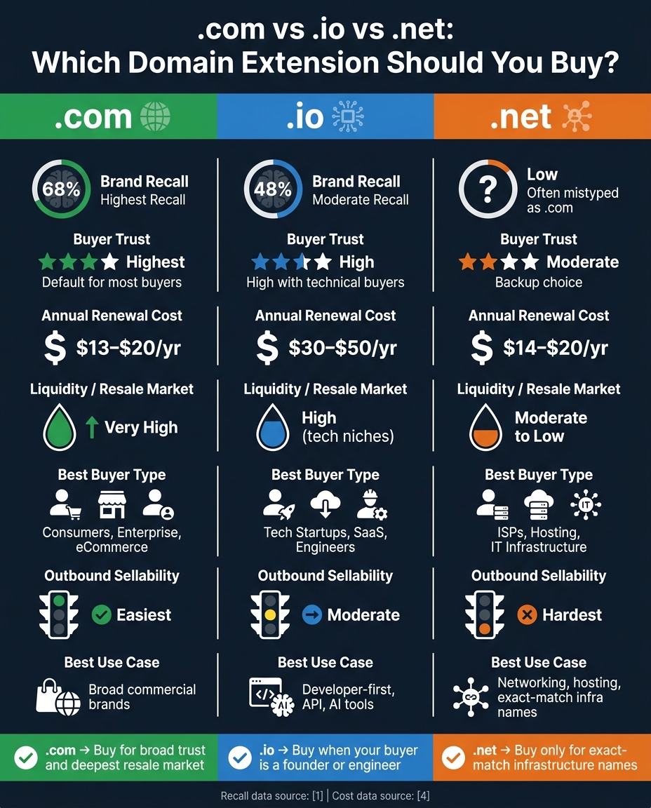 .com vs .io vs .net: Domain Extension Comparison 2026