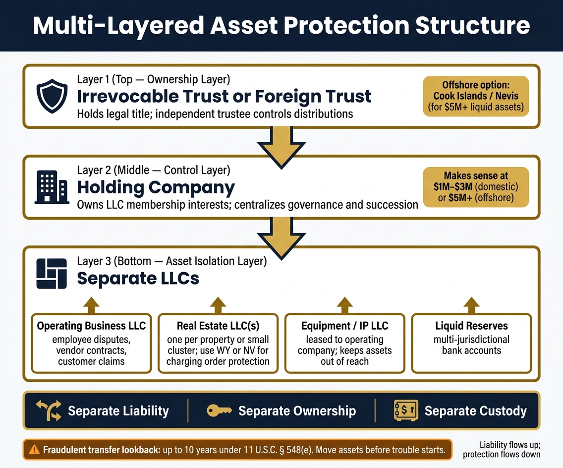 Multi-Layered Asset Protection Structure: LLC, Holding & Offshore Layers