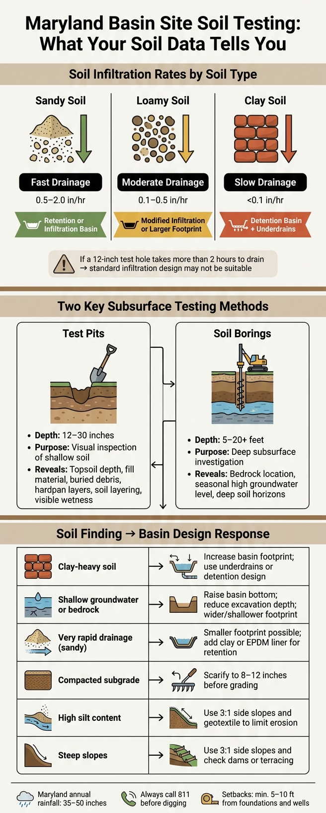 Maryland Soil Testing for Basins: Infiltration Rates & Basin Design Guide