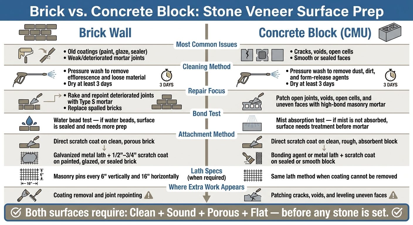Brick vs. Concrete Block: Stone Veneer Surface Prep Guide