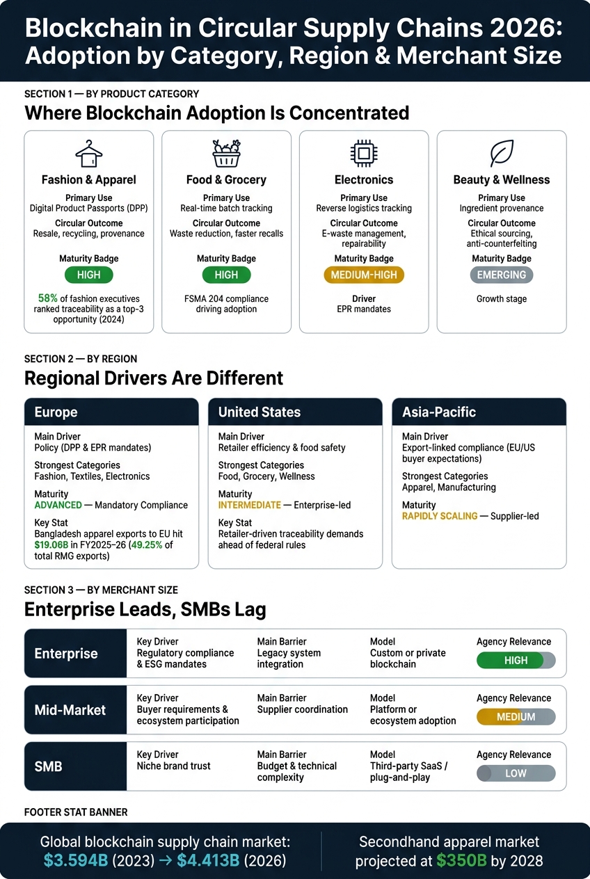 Blockchain in Circular Supply Chains 2026: Adoption by Category, Region & Merchant Size