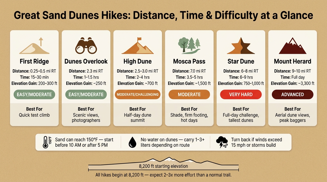 Great Sand Dunes Hikes: Distance, Time & Difficulty at a Glance
