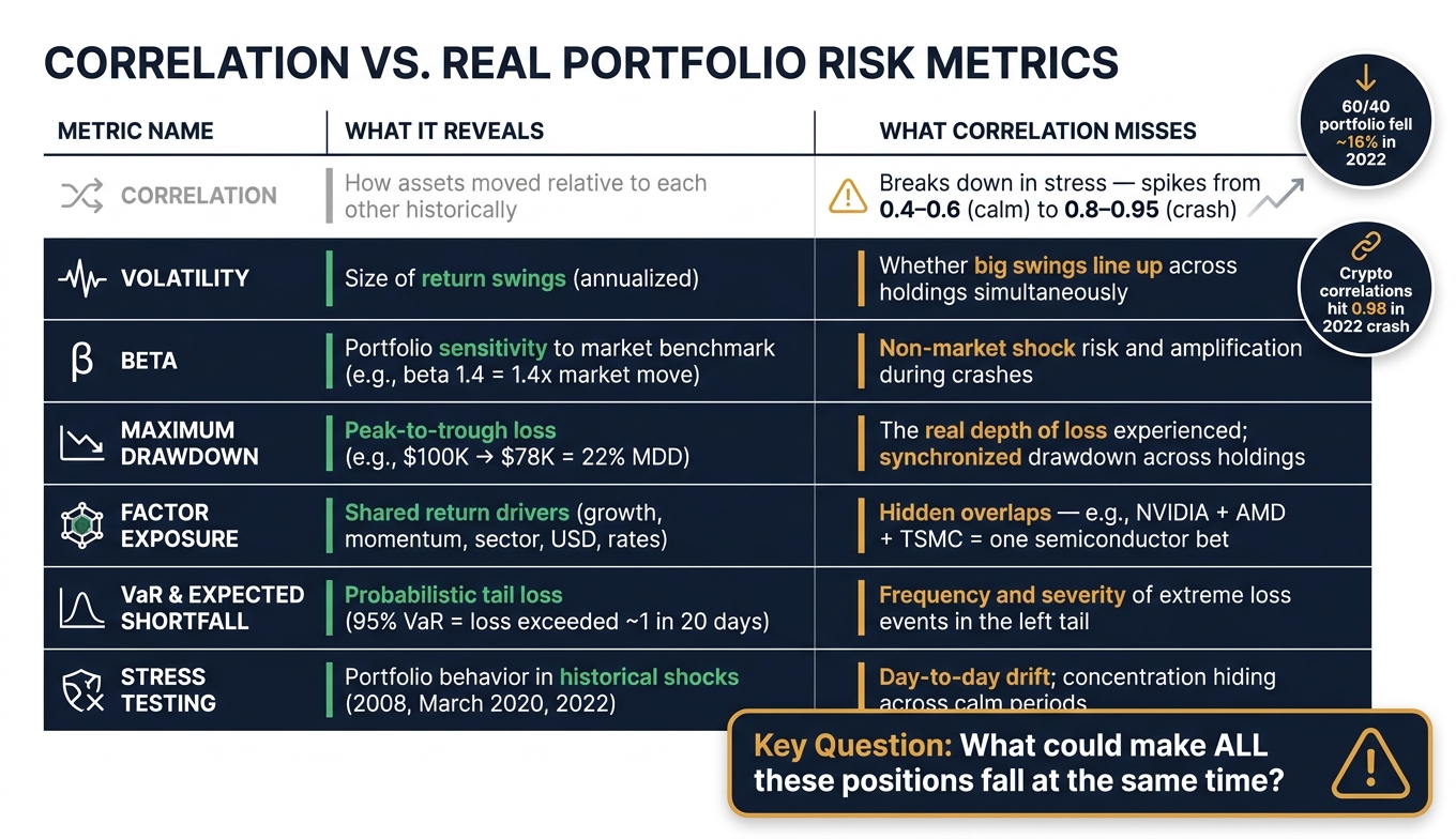 Correlation vs. Real Portfolio Risk Metrics: What Each Measure Reveals