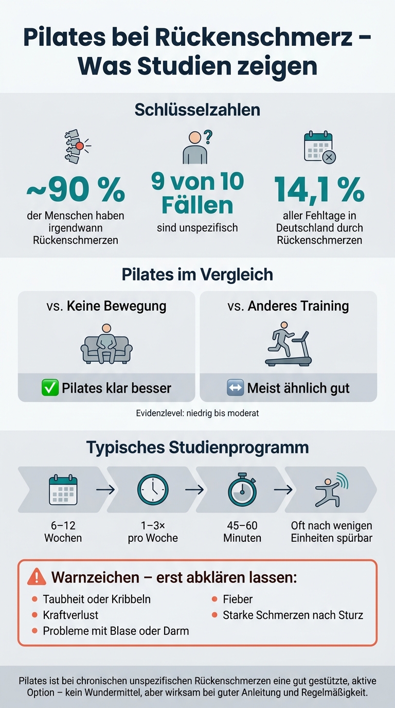 Pilates bei Rückenschmerz: Wirkung, Dauer & Evidenz auf einen Blick