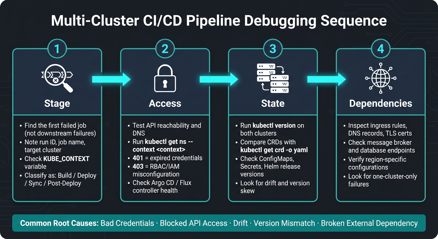 Multi-Cluster CI/CD Pipeline Debugging: Step-by-Step Sequence