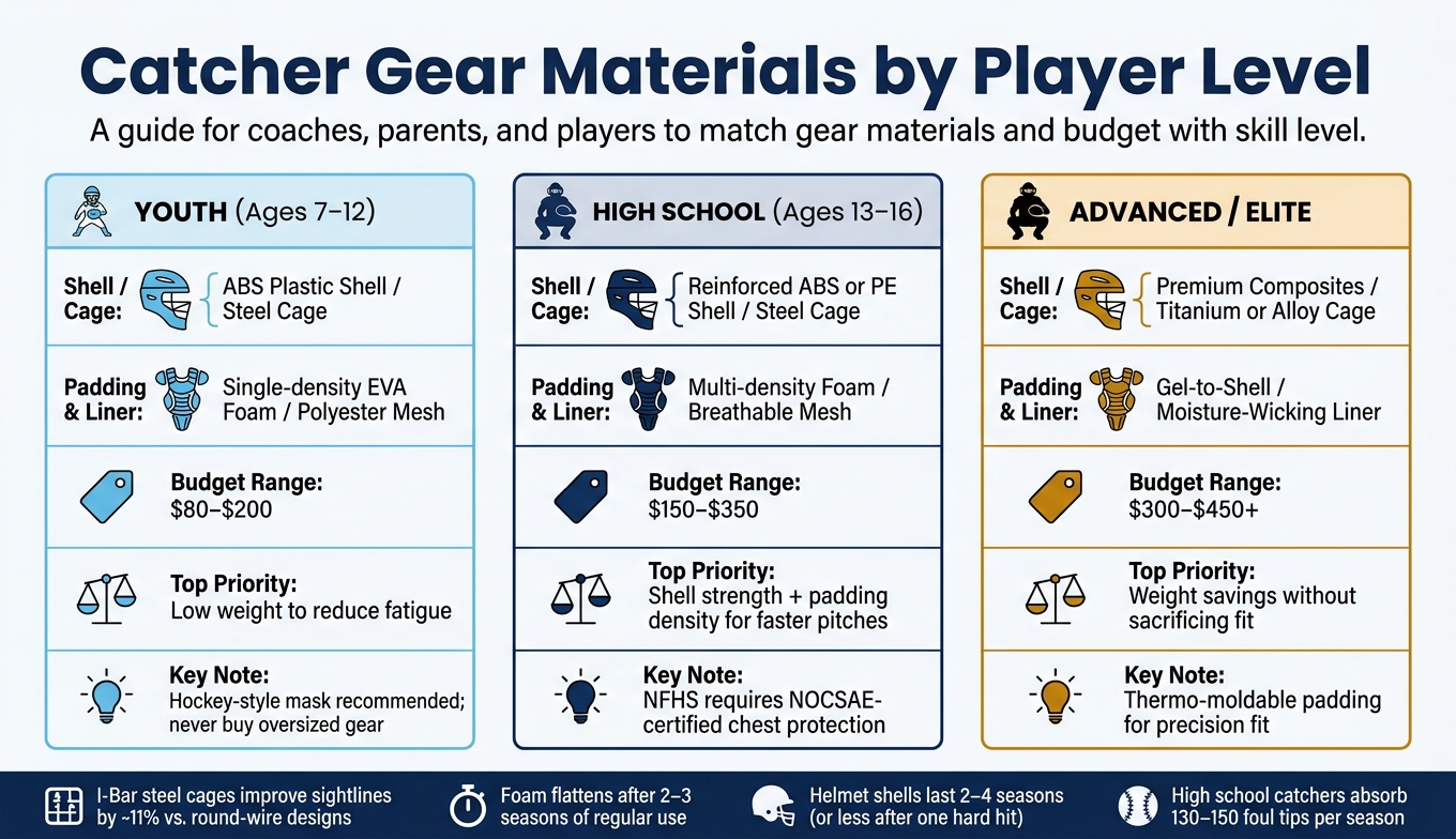 Catcher Gear Materials by Player Level: Protection, Comfort & Budget