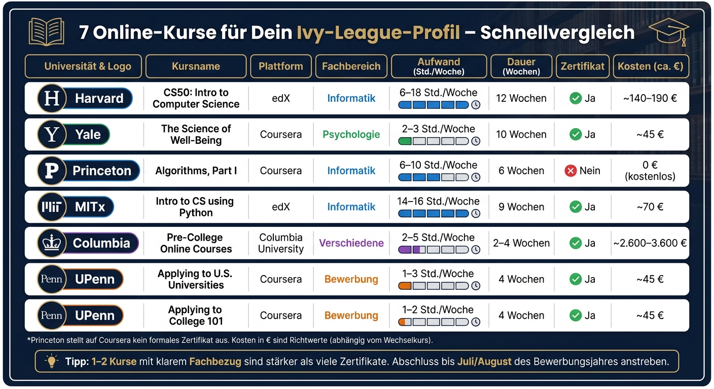 7 Online-Kurse für Ivy League: Vergleich auf einen Blick