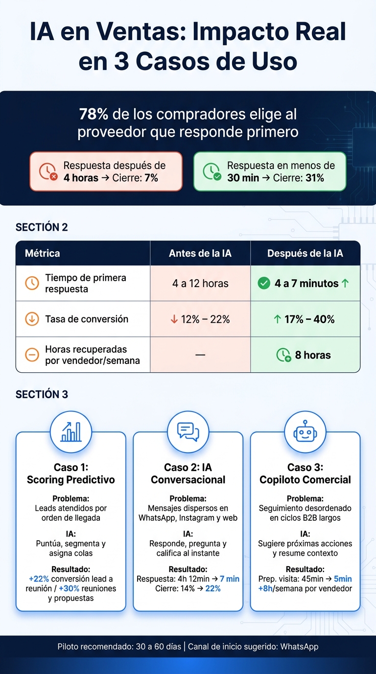 IA en Ventas: Métricas Antes y Después por Caso de Uso