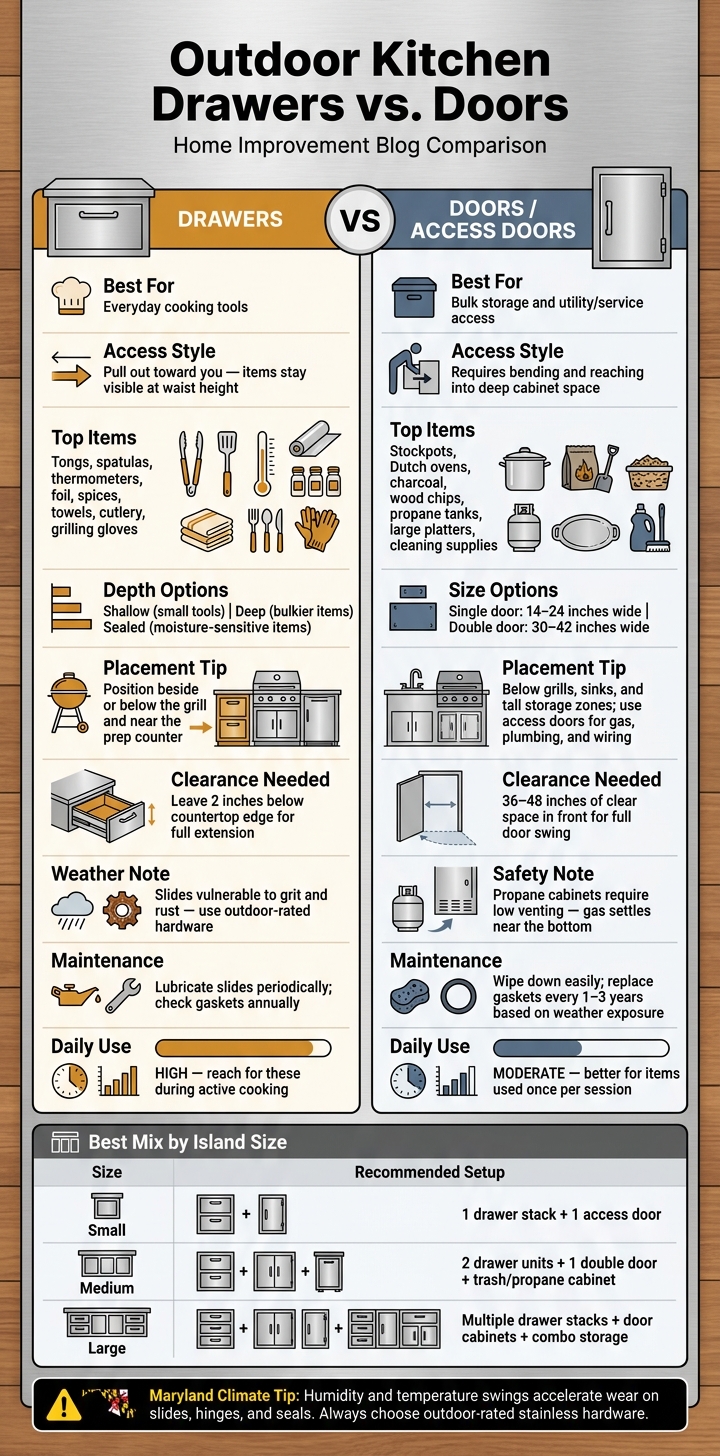 Outdoor Kitchen Drawers vs Doors: Which Storage Is Right for You?