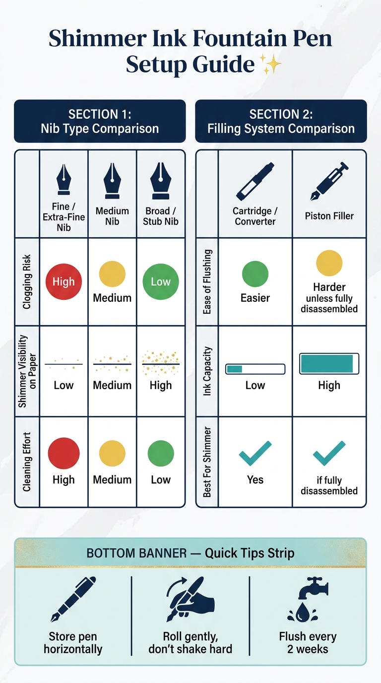 Shimmer Ink in Fountain Pens: Nib & Filling System Comparison
