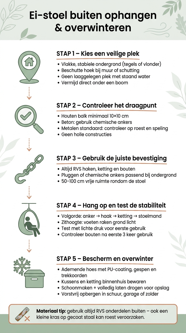 Ei-stoel buiten ophangen: stap-voor-stap gids