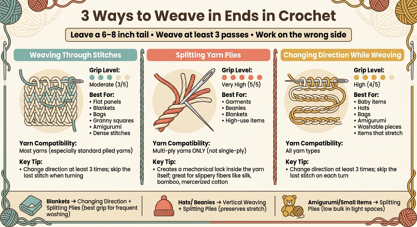 3 Ways to Weave in Ends in Crochet: Method Comparison Guide