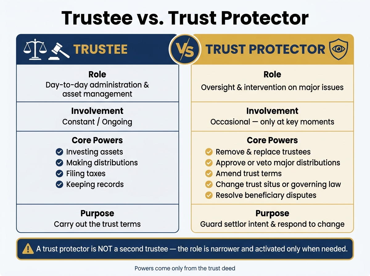 Trustee vs. Trust Protector: Roles, Powers & Purpose Explained