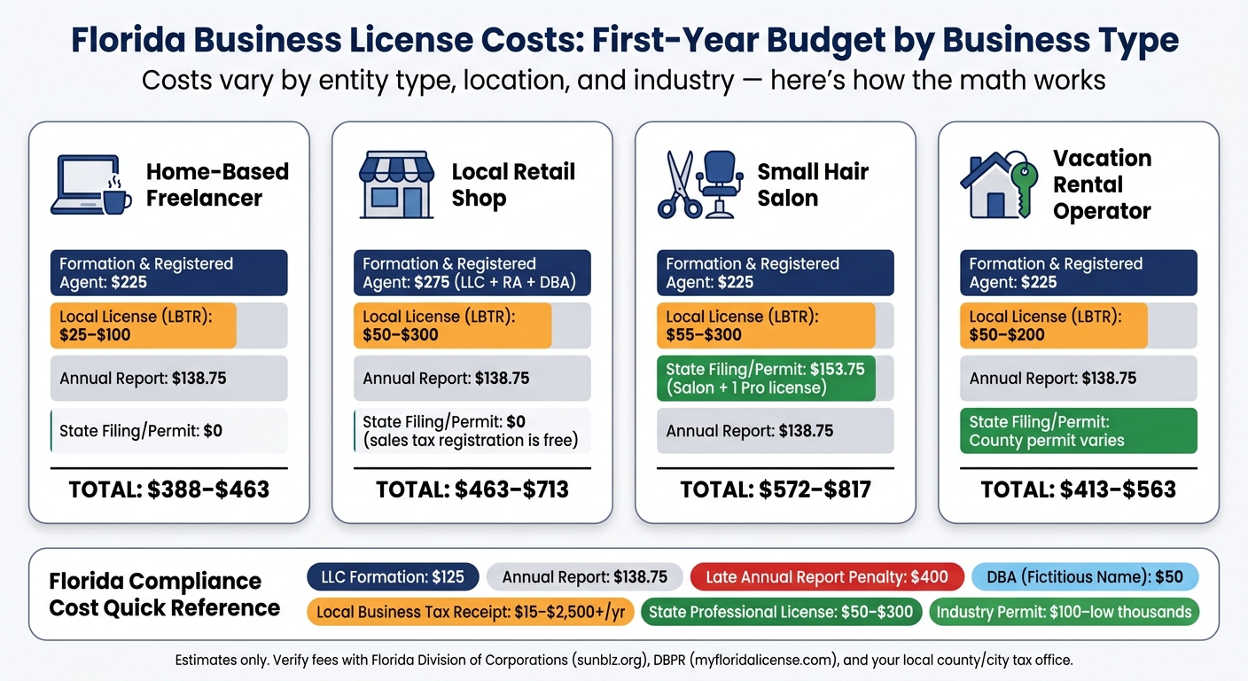 Florida Business License Costs: First-Year Budget by Business Type
