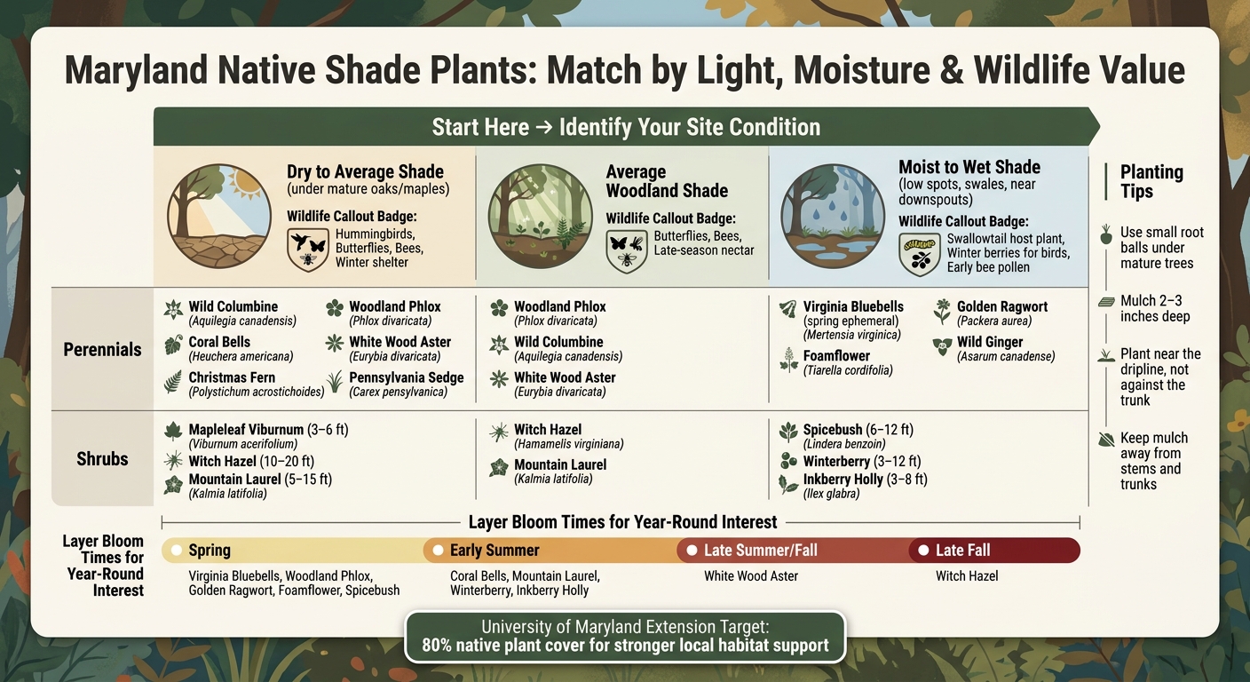 Maryland Native Shade Plants: Match by Light, Moisture & Wildlife Value