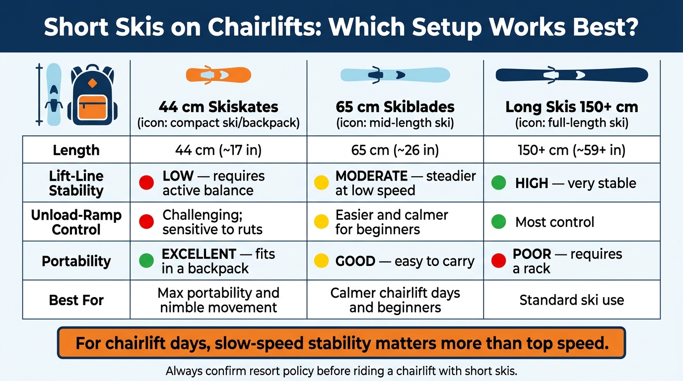 Skiskates vs Skiblades vs Long Skis: Chairlift Compatibility Compared