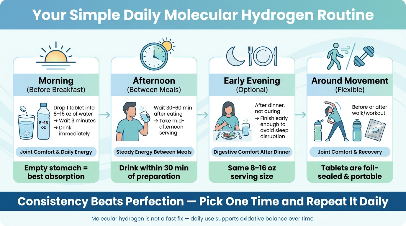 Molecular Hydrogen Daily Routine: Simple Schedule for Joint, Digestion & Energy Support