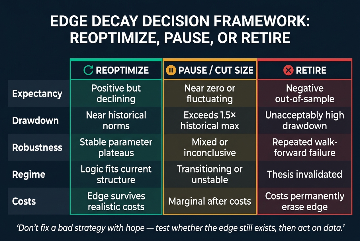 Edge Decay Decision Framework: Reoptimize, Pause, or Retire Your Trading Strategy