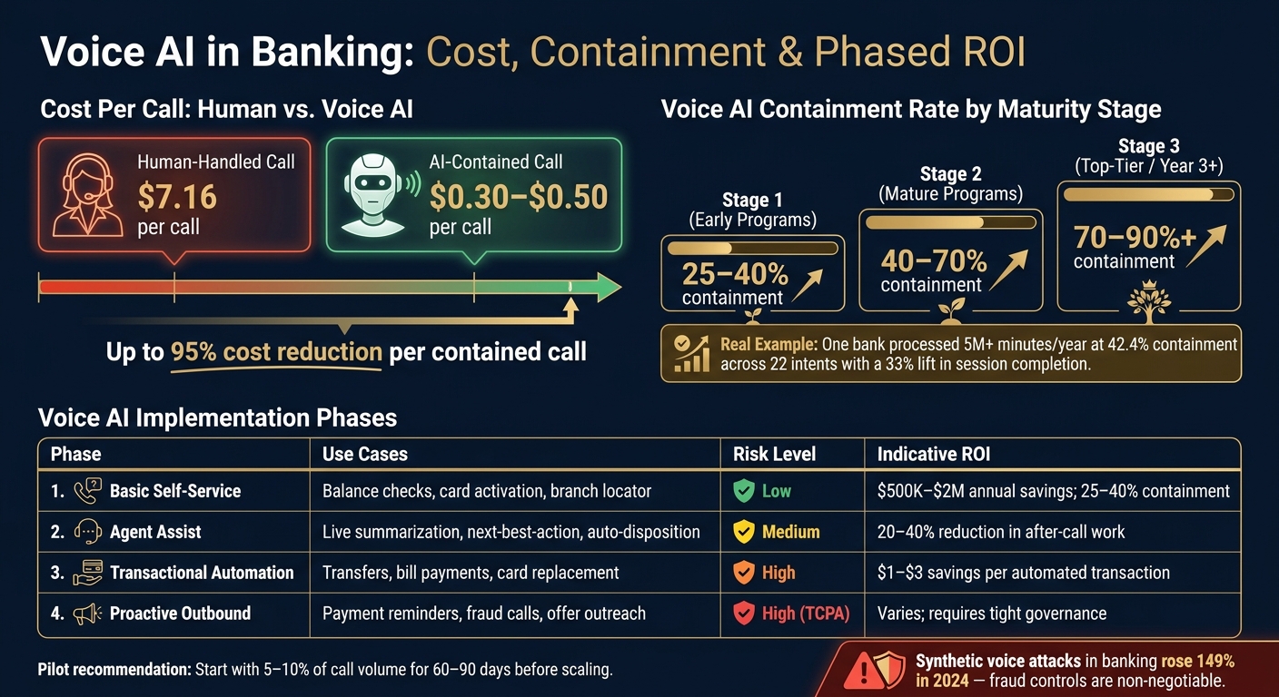Voice AI in Banking: Cost, Containment & Phased Rollout ROI