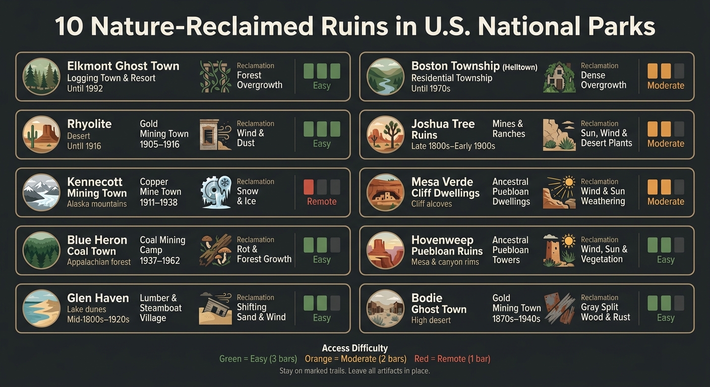 10 Nature-Reclaimed Ruins in U.S. National Parks: At a Glance